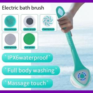 Auto Rotating Electric Waterproof Massage Shower Brush Multi-function Silicone Massage Bath Brush with 5 Large Brush Heads2026