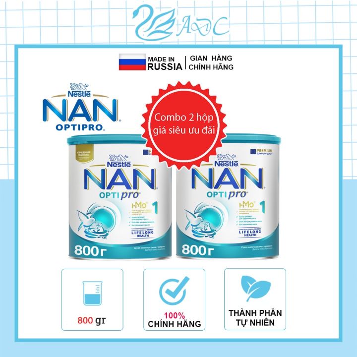 Combo 2 hộp Sữa Nan Nga, Sữa công thức Optipro Hỗ Trợ Tiêu Hóa Số 1,2,3,4 800gram