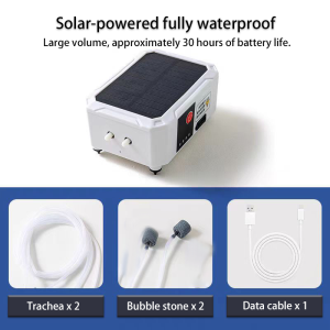 Solar-powered aquarium oxygen pump rechargeable suitable for home and outdoor fishing waterproof.