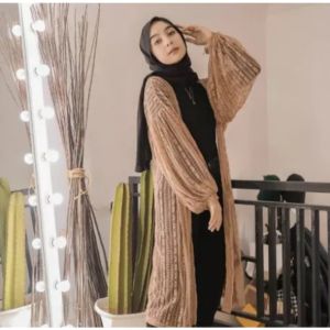 Outerwear Long cardigan brukat / outer brukat panjang lengan balon baju kondangan wanita terlaris