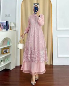 Laila Dress Velvet mix Brokat Tille Dress Wanita Terbaru 2025 Kekinian Gamis Viral Dress Kondangan