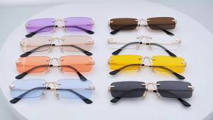AU Rimless sunglasses for women square small frame ocean spring leg sunglasses ins Trendy street style eyewear