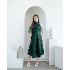 Dress Yvony Brukat Tulle Mutiara Premium Sabrina Dress Babol Off Shoulder Gaun Pesta Satin Mewah