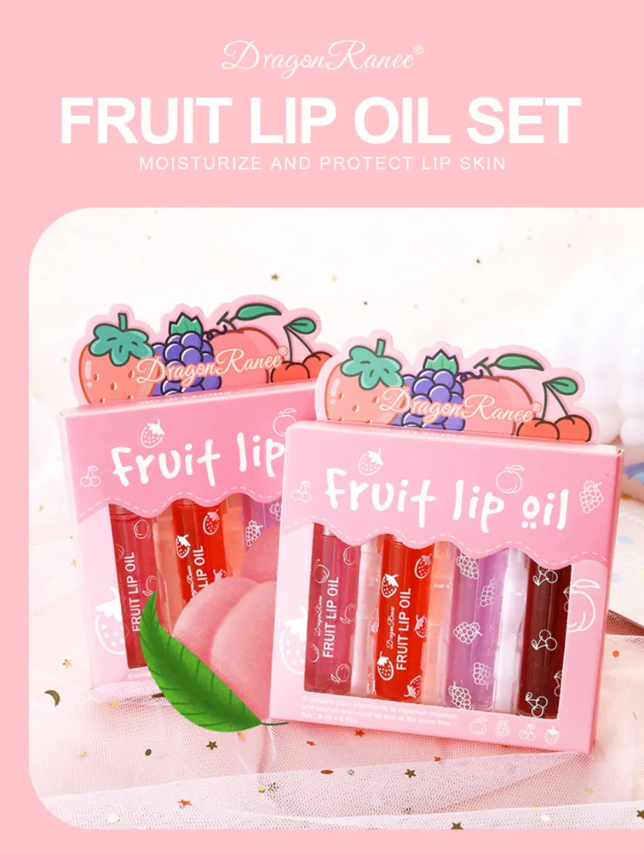 Amortals【DRAGON RANEE】4PCS Fruit Roll-on Lip Oil Set Transparent