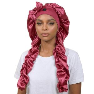 LETIGO Satin Material Sleep Bonnet Non-Slip Design Long Curling Ribbons Heatless Curl Bonnet No Slip Soft Fabric Satin Bonnet For Sleeping