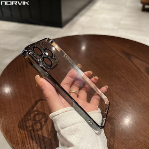 NORVIK for Luxury Plating Phone Case Clear Cover Camera Lens Protector Shockproof Transparent Soft Casing for Vivo iQOO Z7 Z7X V27 V27e X90 11 V25 V25e Y02S X80 Y75 Y55 Y735 V23 V23e X70 Y21 Y33S Y21S Y72 Pro 4G 5G I22-1