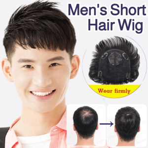 Mens Short Hair Wig Replacement Piece High Quality Fiber Natural Simulation All Seasons Volume Boost