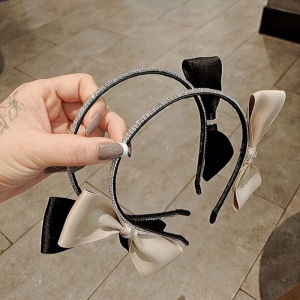 Korean Style Black Double Bow Tie Hair Band Girls Solid Color Elegant Sweet Girl Headband Hair Accessories