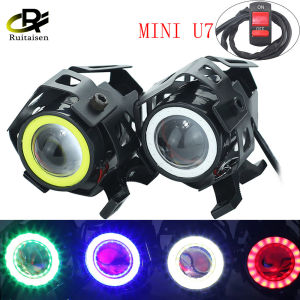 MINI U7 Fog Spot Head Light Angel Eye Devil Eye Motorcycle LED Headlight Driving Moto Spotlight w/ Switch
