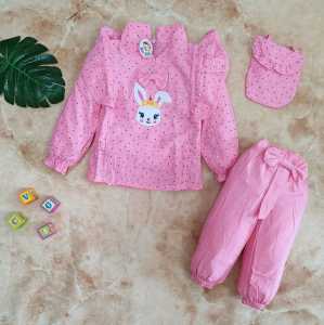 Setelan Anak Bayi Perempuan Atasan Dan Celana Lengan Panjang Motif Kelinci Polka Estimasi Usia 1-3 Tahun