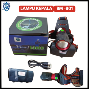 BM 801 Rechargeable Waterproof LED Headlight USB Charging Support Super Bright Adjustable Outdoor Camping Headlamp