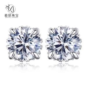 Mu Jing Jewelry 2023 New Round Diamond High-Carbon Diamond Earrings 7*7mm INS Best-selling earrings available for dropshipping