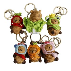 CRNGW Wool Making Capybara Keychains Kapibala Cartoon Knitting Capybara Doll Creative Bag Pendant Crochet Keyrings Small Toy