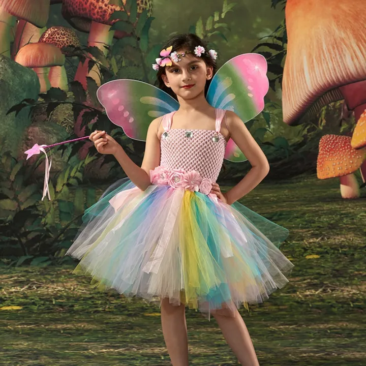 Butterfly Fairy Cosplay Costume for Girls Colorful Tulle Tutu Dress with  Butterfly Wing Fairy Wand Flower Crown Party Outfits Cartoon Character  Costumes Halloween Butterfly Wings - Lazada | Lazada PH