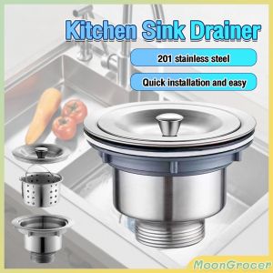 M.G  Stainless Steel Sink Drain Strainer Kit Kitchen Drain Assembly with Metal Center Knob Basket Stopper