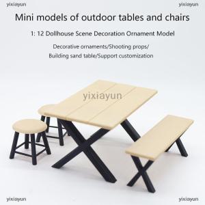 [COD] yixiayun 1Set 1:12 Dollhouse Miniature Tables Round Stool Outdoor Camping Chair Model Decor Toy Doll House Accessories