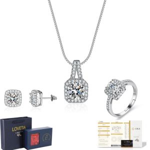 LOVETIA Set Semanggi Berdaun Empat Moissanite Perhiasan Berlian Wanita 1.0 CT Sertifikat GRA BTTZ007