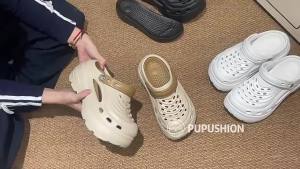 [Free Shipping] 2025 New Style Perforated Sandals With Extra-Thick EVA Soles Designed For Outdoor Wear In Summer Offering Height Increase Slip Resistance And Odor Control High-Heeled Beach Sandals For Women
