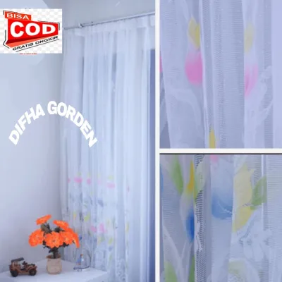 Tirai Gorden vitrase polos putih panjang 2 meter cantolan kawat murah cantik dalaman hordeng kamar