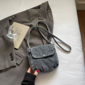 CNIEN8 วายทูเค กระเป๋าผ้าเดนิม แบบสตรีท ความจุขนาดใหญ่ กระเป๋าสะพายข้างแบบเรียบ ลำลอง สีพื้น กระเป๋าถือวินเทจ สาว