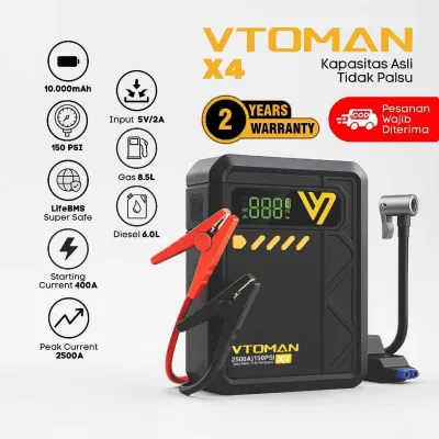 VTOMAN X4 Jumper Aki Mobil 10000mAh Pompa Ban Elektrik Portable Car Jump Starter