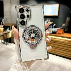 Luxury Clear Rotating Gyro Silicone Magnetic Stand Phone Case For Samsung Galaxy A56 A55 A54 A53 A52 A51 A36 A35 A34 A33 A32 A26 A25 A24 A23 A16 A15 A13 A12 A06 A05 s A04 s A03 A73 4G 5G Plating Protector Cover Casing
