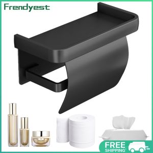 COD [Free Shipping] Self-Adhesive Toilet Paper Roll Holder with Shelf Aluminium Alloy Toilet Paper Holder Bathroom Tissue Roll Holder for Bathroom Kitchen Washroom