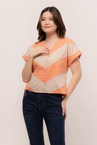 RIMINI - Atasan Remaja Blus Holiday Berlengan XS-XL - Sofea Stripes Two Tone Top CC27512
