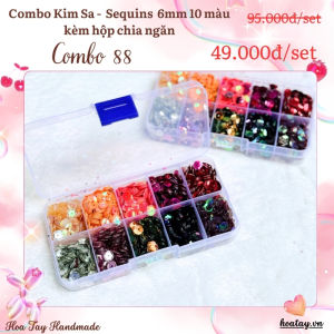 Combo 88- Hộp Kim Sa - Sequins 6mm (10 màu) Kèm Hộp Chia Ngăn