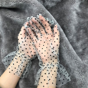 HULEQQI Wedding Autumn Flexible Accessories Stretchy Sunscreen Falbala Tulle Gloves Spots Gloves Spots Lace Mittens