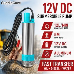 12V DC Electric Submersible Pump Aluminum Alloy Shell Portable Fuel Transfer Pump For Diesel Kerosene Water Outdoor Vehicle Home Use