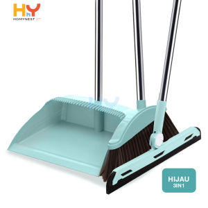 HOMYNEST Set Sapu Pengki 3in1 Alat Pembersih Lantai Praktis Broom Set Dustpan Portable Biru