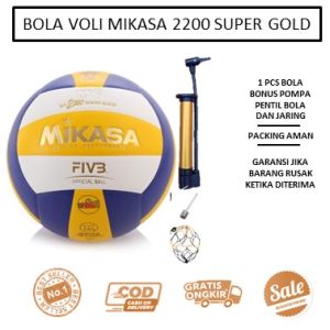 Bola Voli Volly MIKASA MV2200 SUPER GOLD Gratis Pompa - Volleyball - Empuk Ditangan - Awet