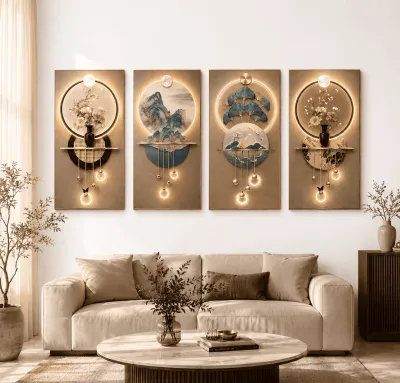 1 SET 4 PCS Hiasan Dinding Minimalis SET 4pcs Dekorasi Ruang Tamu Modern 3D Aesthetic 15X28CM