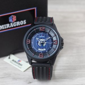 Jam tangan Pria Miragros MG01 tali rubber /silicon bulat tanggal aktif analog original