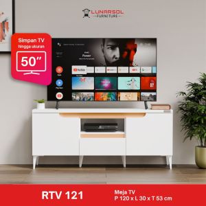 LUNARSOL RTV 121 Meja TV Minimalis Modern 120cm / Rak Buffet TV 2 Pintu 1 Laci - Oak Muda Putih