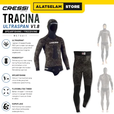 Wetsuit Cressi TRACINA Ultraspan V1.8 ( Spearfishing/Freediving) / Pakaian Selam / Baju Spearfishing / Pakaian Selam Freediving Spearfishing / Wetsuit Freedive