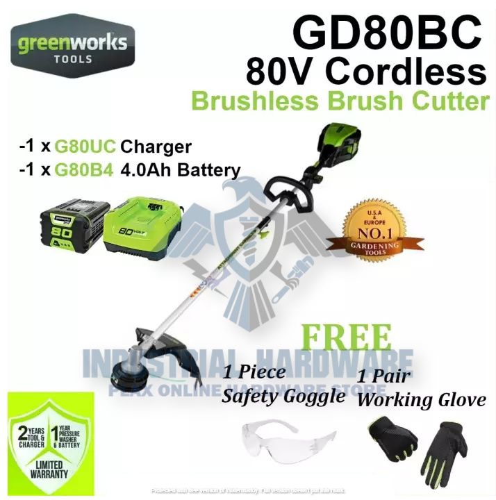 Greenworks Gd80bc Set 80v Brush Cutter Included Battery & Charger 