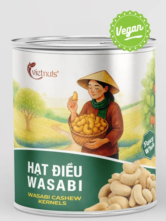 Hạt điều wasabi hộp 200g - phong cách chuẩn Nhật Bản, cay nồng giòn rụm - hạt dinh dưỡng tốt cho sức khỏe