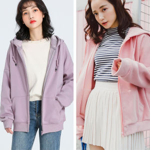 ทันสมัยที่สุด ใหม่ สีทึบ แจ็คเก็ตซิป หมวก เสื้อกันหนาว แฟชั่น ไม่เป็นทางการ แขนยาว เสื้อกันหนาวหมวก M~2XL