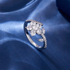 Flashing Rotatable Flower Open Ring Unique Micro Inlay High-end Index Finger Ring Internet Celebrity Hot-selling Ring