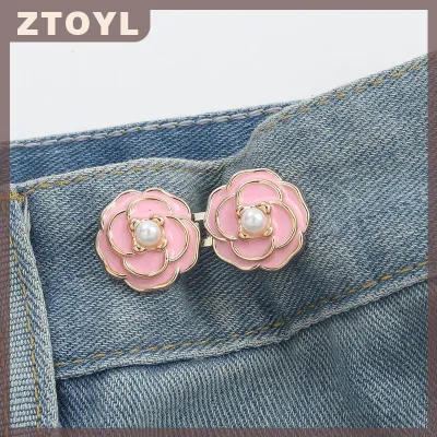 ZTOYL 1 pcs ngọc trai hoa trà thắt chặt eo nút pin Jeans Eo khóa thời trang có thể tháo rời jean nút pin cho phụ nữ váy quần