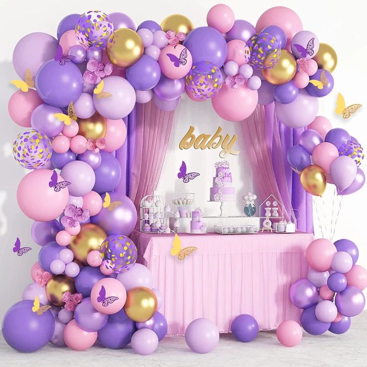 108Pcs Purple Pink Butterfly Balloons Party Decorations Latex