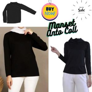 Manset Lengan Panjang Ukuran - Manset Leher Tinggi-Manset Lengan Panjang Wanita - Manset Dalaman Wanita - Mangset Muslimah - Dalaman Kaos Polos Hitam & Putih Lengan Panjang / Manset dalaman bahan spandek