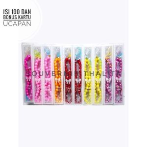 Souvenir pernikahan isi 100pcs TASBIH MUTIARA 33 berkilau kemas MIKA MOTIF
