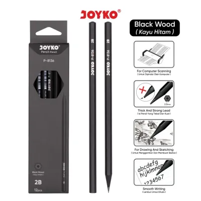 JOYKO Pencil Pensil P-8136 Black Wood 2B 1 BOX 12 PCS