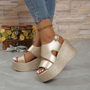 [Free Shipping] Summer Fashion Sandals Large Size With A Single-Strap Design Platform Sole And Thick Heel Perfect For The Beach