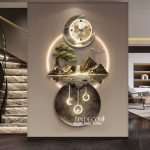 (ẢNH THẬT) Tranh đồng hồ đèn led núi non hùng vĩ 5 trang trí decor phòng khách quà tặng