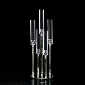 NOBLELYN Acrylic Candle Holder Transparent 5-head Floral Decoration  with Circular Base Candlesticks Holder For Wedding Scene