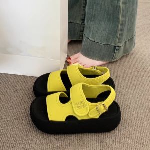 [Free Shipping] WomenS Thick-Soled Beach Sandals 2026 New Summer Style Yellow Versatile Height-Increasing Casual And Sporty Roman-Style Shoes For Outdoor Wear